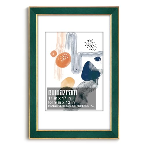Suede 11x17 Frame - Single Frame, Christmas Elegant Green 11 x 17 Poster Frame with Mat for 9x12, 11x17 Picture Frames for Artwork, Puzzles, Photos and Movie Posters - color: Green, size: 11" x 17" / 9" x 12" mat