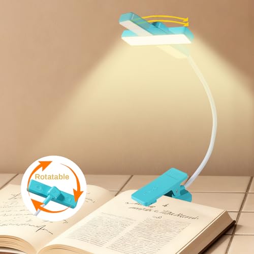 VAVOFO 24 LEDs Rotatable Book Light, Rechargeable Clip Reading Lamp, Blue - color: Blue