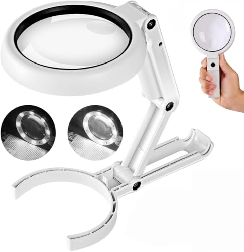 Magnifying Glass with Light and Stand, 3.55 Inch Large Lens with Lightweight Foldable Arm, Illuminated Magnifier with LED & Adjustable Brightness for Seniors Reading, Close Work, Coins, Jewelry