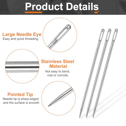 HARFINGTON 4pcs Upholstery Needles 3mm Diameter 100mm (3.94") Extra Long Large Eye Stitching Sewing Straight Hand Needles Stainless Steel for Leather Tapestry Embroidery Tufting Webbing - size: 100mm