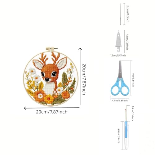 LSLFQYQSK Beginners Embroidery Kits - Small Animal DIY Cross Stitch Kits,Including,Stamped Flower Patterns,Hoop,Color Threads,Tools (Style A) - style: Style A