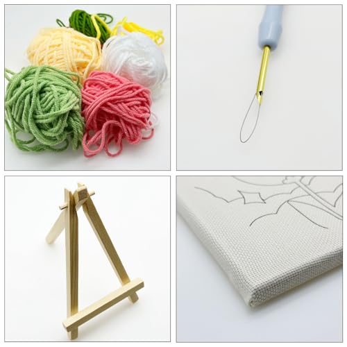 Woohome Punch Needle Starter Kit, Punch Needle Embroidery Kit Frame with Punch Needle Fabric, Hoop, Yarns, Punch Needle for Beginner (Chrysanthemums) - color: Color 39