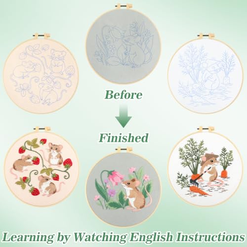 Mindsoft 3 Set Needlepoint Kit for Beginners with Hoop,Garden Mouse - style: Garden Mouse