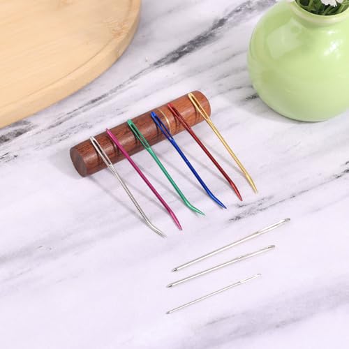 12pcs Large Eye Sewing Needles Kit, Aluminum Large-Eye Blunt Needles with Bent Tapestry Needles & Wooden Needle Case Hand Knitting Needles for Crochet Quilting Beading Projects