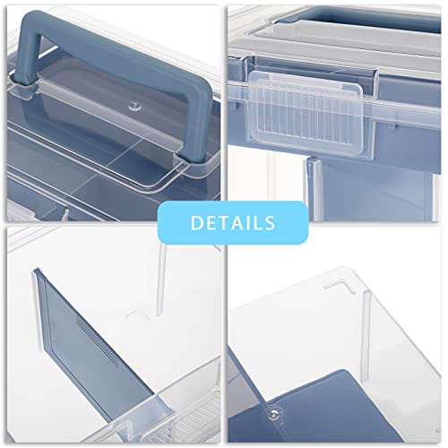BTSKY 2 Layer Clear Plastic Dividing Storage Box with Removable Tray Multipurpose Stationery Storage Box with Handle Portable Sewing Box Art Craft Supply Organizer Home Utility Box (Big Blue) - color: Big Blue