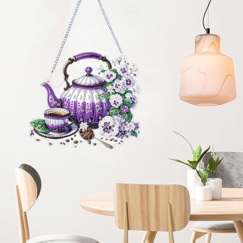 ARPADAMO teapot Diamond Art Kits for Adults, Acrylic Hanging Suncatcher - color: DP05096