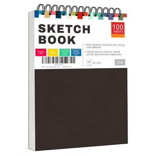 Cile Mixed Media Sketchbook–12x9 Inch,100 Sheets,100gsm Acid-Free Paper,Perfect for Drawing and Sketching with Tracing and Pastel Papers - color: Black