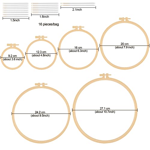 6 Pcs Embroidery Hoop 6 Size, Round Plastic Cross Stitch Hoop with 16 Needles (3.6In to 10.7 in), Small Embroidery Hoop, Cross Stitch Hoops and Frames, Suitable for Embroidery, Craft Sewing - style: Burlywood
