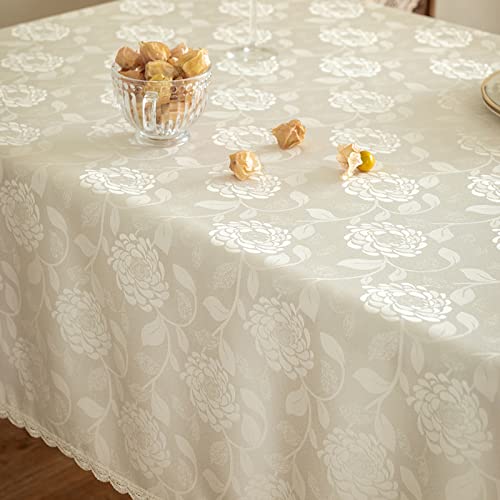 GLORY SEASON Textured Tablecloth Waterproof Spillproof Lace Trim Rectangle Damask Fabric Table Cloth for Wedding Kitchen Dinning Tabletop Decoration,Oblong Table Cover 55 x 86 Inch,Ivory White - size: 86" x 55" (Rectangular)