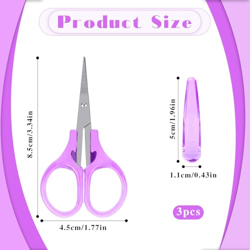 3Pcs Small Scissors All Purpose Craft Scissors Stainless Steel Scissor with Protective Cover Mini Detail Craft Scissor Precision Straight Fine Tips Design for Paper Cutting,Scrapbooking - color: Pinkl,purple,blue