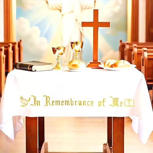 Large In Remembrance of Me Gold Thread Embroidery Altar Frontal Holy Communion Table Cloth Cover 96x52Inch White Rectangle Communion Table Cloth for Church for Gatherings Baptism Ceremonies(Gold) - color: Gold