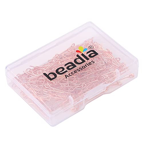 BEADIA Rose Gold Plated Open Eye Pins Non Tarnish 20mm 200pcs for Jewelry Making Findings - color: Open Eye Pins Rose Gold, size: 20x0.7mm