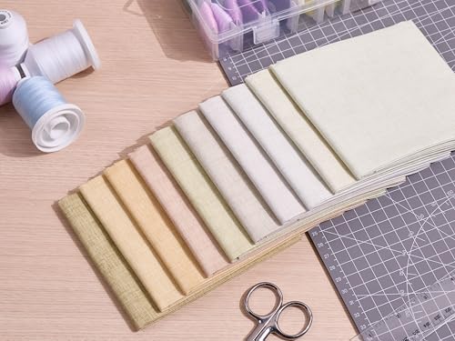 Craftido - 11 Options Solids with Tweed Tonals - Assorted Color Cotton Quilting Fabric Bundles 10pcs Fat Quarters 18"x21" - Medium Weight 5.2oz - for Quilting, Sewing and Crafts - Not Quite White - color: Not Quite White