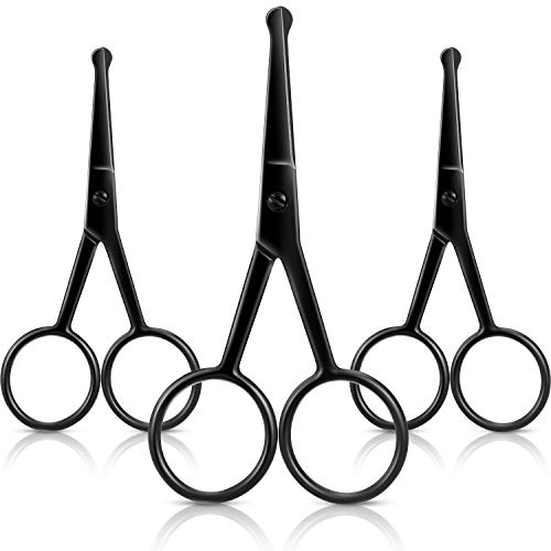 Mudder 3 Pcs Nose Hair Scissors Facial Hair Rounded Tip Scissors, Black - color: Black