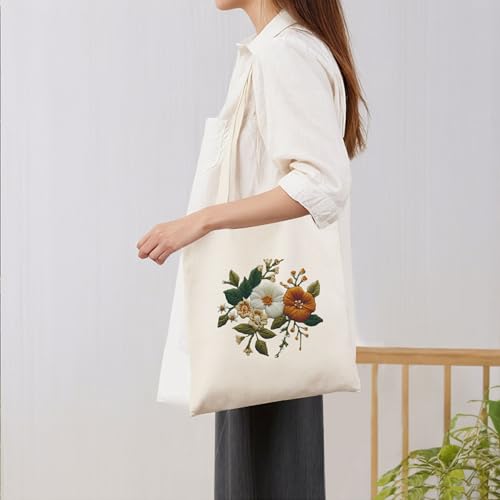 Huacan Embroidery Canvas Bag Kits for Adults Beginner Stamped Flowers Pattern DIY Cross Stitch Printed Flower Stitching Sewing Kit - color: Flower 3