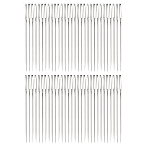 Generic 60Pcs Large Eye Needles 1.8" Stitching Needle Hand Sewing Embroidery Needle Stainless Steel for Leather Cross Stitch