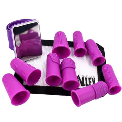 THIK-Grip Thimbles (3) + Standard Finger Protectors (6) | 9-Pack | Silicone Non-Stick Mat (1) | Needle Holder Wristband (1) - for Hot Glue | Sewing | Crafts | Felt - Women's Sizing