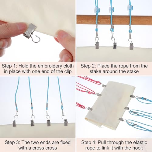 24Pcs Cross Stitch Side Tension Clips, Elastic Cross Stitch Frame Slips, Adjustable Fabric Fastening Clip for Embroidery Fabric