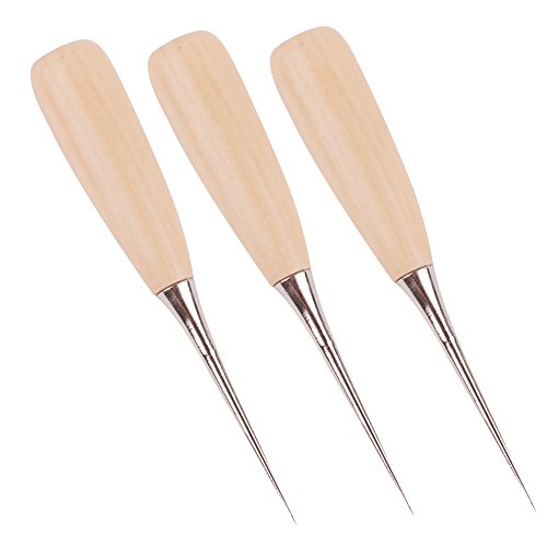 3 Pieces Wooden Handle Leather Sewing Hole Punch Drillable Awl Repair Tool