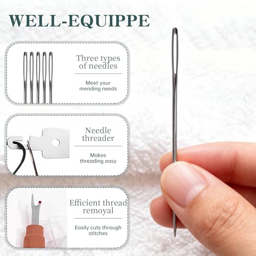 Iemtic Sewing Tool Set, Big Eye Steel Sewing Needle Kit, Threader and Needle Repair Kit Stainless Steel Needles for Hand Sewing (37PCS)