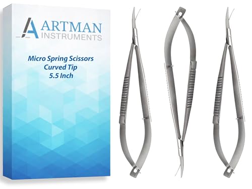 ARTMAN INSTRUMENTS Micro Castroviejo Scissors 5.5" Curved – Set of 3, Micro Stitch & Thread Cutting, Embroidery, Spring Action, Extra Sharp, Squeezable Surgical Scissors for Dental, ENT