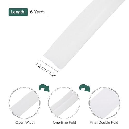 MECCANIXITY 1/2 Inch Double Fold Bias Tape Polyester Continuous Bulk Bias Tape for Sewing, Seaming Quilting Hemming Binding Crafts (White 6 Yards) - color: White, size: 1/2 Inch x 6 Yards