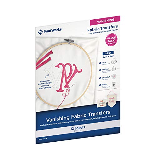PrintWorks Water Soluble Embroidery Paper 8.5" x 11" - 12 Sheets - Made in the USA - Dissolvable Inkjet Printable Embroidery Transfer Paper - Stitch Patterns by Hand or with a Machine (00524) - size: 12 Sheets