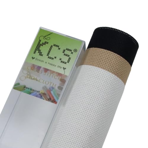 KCS 3 pc of 15" x 18"(38cmx45cm) 18 Count Cross Stitch Cotton Aida Cloth Needlework Rolled Fabric Box,18CT,Antique White+Khaki+Black - color: Antique White+khaki+black, size: 18CT