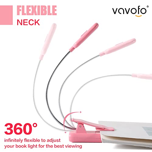 VAVOFO Rechargeable Book Light for Reading in Bed Kids, 7 LED Reading Light with 9-Level Warm Cool White Daylight, Eye Care Lamp with Power Indicator for Bookworms (Pink) - color: Pink