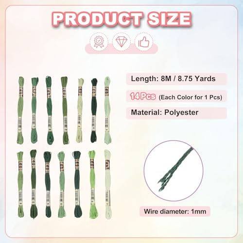 PATIKIL 14 Skeins Embroidery Floss Polyester Multicolored Grass Green - color: Multicolored Grass Green