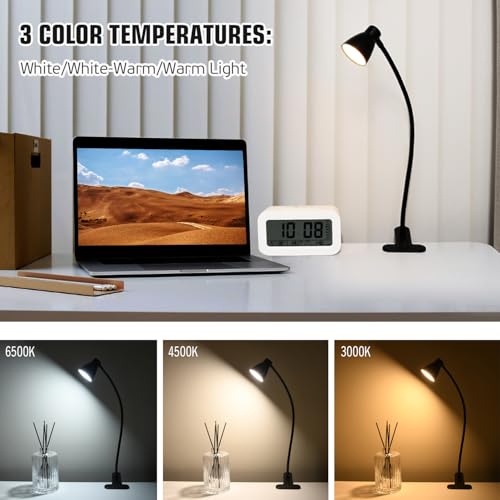 2 Pack Clip Desk Lamp, Ultra-Flexible Gooseneck Clip Reading Lights, 3000K-6500K Adjustable Color Temperature & Brightness, 6W Eye-Care LED for Office, Study, Bedside(USB Adapter Included) - size: 2 Packs Clip Lamp