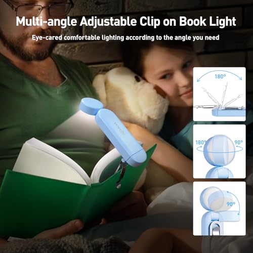 VAVOFO USB Rechargeable Book Light, Bookmark Clip on LED Reading Light - color: Light Blue