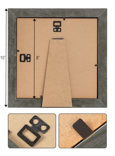 Rustic Wooden Square Picture Frames 8x8 - Set of 2-100% Natural Eco Washed Wood with Real Glass for Wall Mounting and Tabletop Photo Frame - Grey - color: Grey
