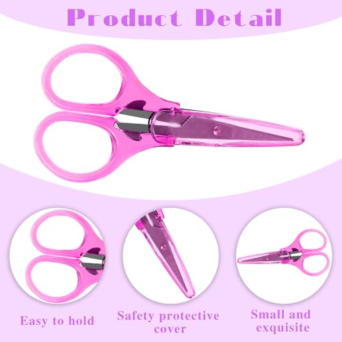 2Pcs Small Scissors - All Purpose Craft Scissors with Protective Cover, Precision Straight Fine Tips for Paper Cutting, Scrapbooking - color: Pink,blue