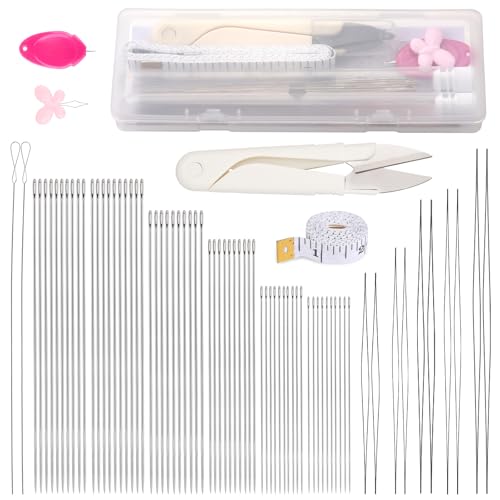 GarfxG 80 PCS Bead Needle Set, Straight Seed Big Eye Twisted Beading Needle - style: Set B