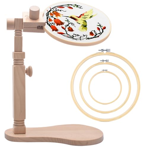TINDTOP Beech Wood Embroidery Hoop Stand, with 3pcs Embroidery Hoops - color: Set B