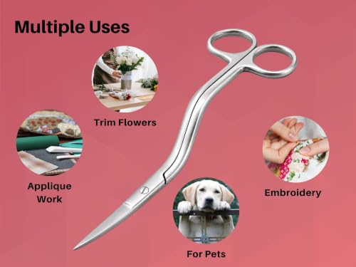 Bent Handle Curved Embroidery Scissors, 6-Inch Stainless Steel Applique Shears for Machine Embroidery, Sewing, Quilting, Fabric Trimming and Craft Projects by Artman
