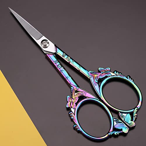 YOUGUOM Sewing Embroidery Scissors, Small Craft Scissor with Cover - color: Rainbow