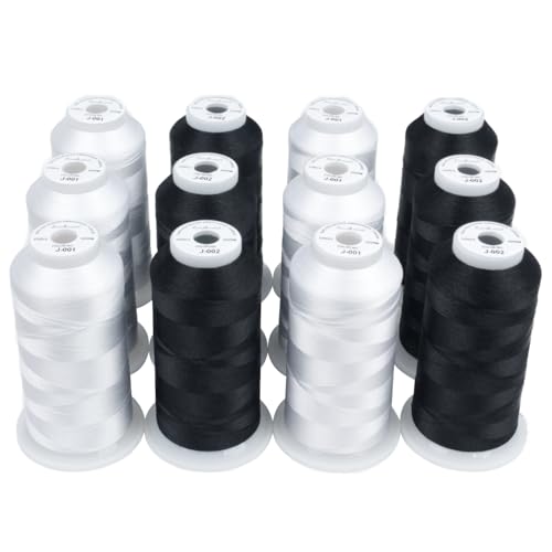Simthread 12 Spools 3000 Yards 40WT Polyester Embroidery Thread Black White