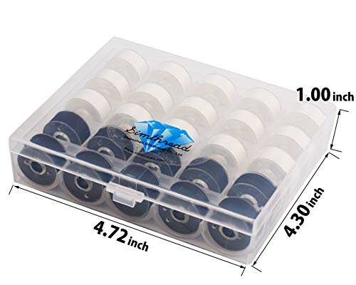 Simthread 25pcs 15White+10Black Prewound Bobbin Thread Size A Class 15 (SA156) 60WT with Clear Storage Plastic Case Box 70D/2 Compatible with Brother Embroidery Thread Sewing Thread Machine DIY - color: 60wt White+Black