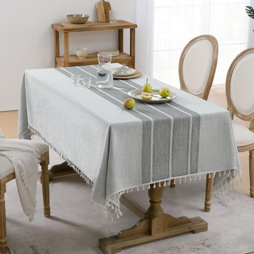 Softalker Outdoor Linen Rectangle Tablecloth with Tassel, 55 x 70 Inch - color: Grey Lines, size: 55" x 70" (Rectangular)