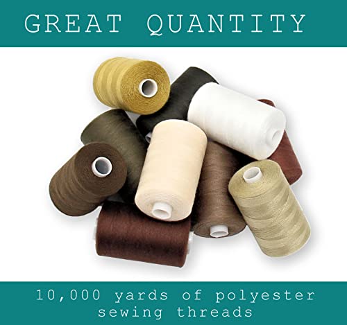 BlesSew Sewing Thread in Brown Color Tones - 10 Spools of Polyester Thread for Sewing Machine for Beginners, Hand Stitching & Quilting - 1000 yds Per Spool - color: Brown-Khaki-Neutral