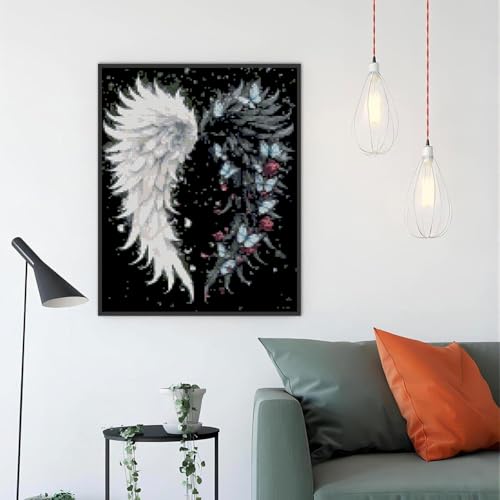 Angel Wings Stamped Cross Stitch Kits for Adults,Colourful Angel Wings Dimensions Cross Stitch Kits Embroidery Kit Arts and Crafts for Beginners 15.7x11.8 inches - color: D055A