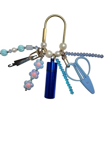 MEYAGO Needlepoint Bag Charm Tool Kit with Mini Embroidery Scissors, Needle Threader, Needle Holder Tube & Gold Keyring, Portable Embroidery Accessories for Cross Stitch Sewing DIY Crafts (Blue) - color: Blue