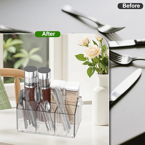 Chivalral Clear Acrylic Utensil Caddy, 4 Compartment Silverware Holder