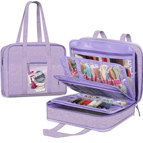 FINPAC Sewing and Craft Supplies Storage Tote Bag with Clear Pockets - color: Lavender