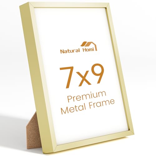 7x9 Aluminum Metal Picture Frame,Tempered Glass Gold Photo Frame 7x9 for Family Photo,Posters,Art,Document to Wall Mount Horizontally or Vertically - size: 7x9