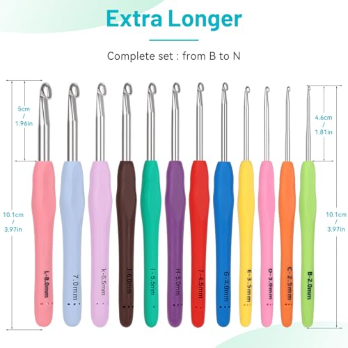 Coopay Crochet Hooks Set with Case, 12 Size Crochet Needles for Crocheting - color: Ergonomic Metal Set With Case