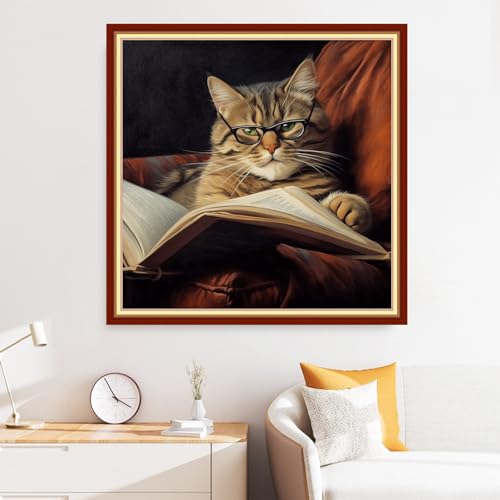 Disxvivy Cross Stitch Stamped Full Embroidery Kits DIY 11CT Cotton Thread Printed DIY Needlepoint Kits Craft Needlework Set Cross-Stitch Stamped Sets-Magic Cat 18x18 inch - color: Artstyle16