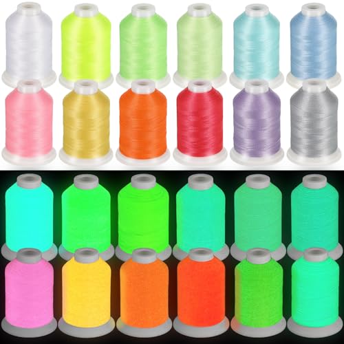 Nuanchu 12 Colors Glow in The Dark Embroidery Thread, 550 Yard